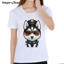 Load image into Gallery viewer, Women&#39;s Fashion TShirt Funny tshirt Husky Police Dog Print tshirt Femme Girls Summer Pug Short Sleeve White O-neck Clothes